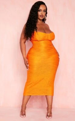 Plus Orange Textured Strappy Midi Dress -VelvetMuse Store 021a5e66c32129a10367df6aac1c82ec21677a39 cmy7948 4