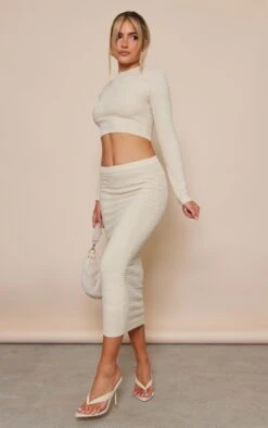 Oatmeal Flower Embossed Bodycon Split Skirt