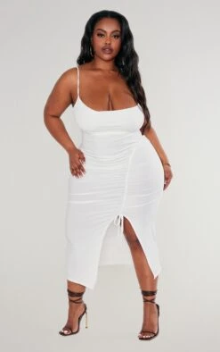 Plus Cream Soft Touch Jersey Cowl Neck Ruched Midi Dress -VelvetMuse Store 0325e1e24151c2200a33d7d2905dc2af39664eb6 cnd4812 1