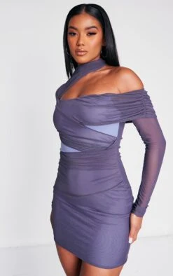 Charcoal Mesh Asymmetric Neck Drape Sleeve Bodycon Dress -VelvetMuse Store 0395fc8cd7ad8b67d167103424993428f517c9a5 cnc5915 3