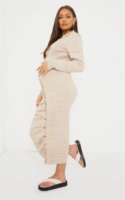 Maternity Stone Knitted Asymmetric Buttons Ruched Bump Midi Dress -VelvetMuse Store 044ca38badefb90a24077f33ed1bc4ed6e181981 cms8021 4