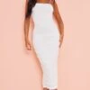 Tall White Mesh Ruched Midi Dress