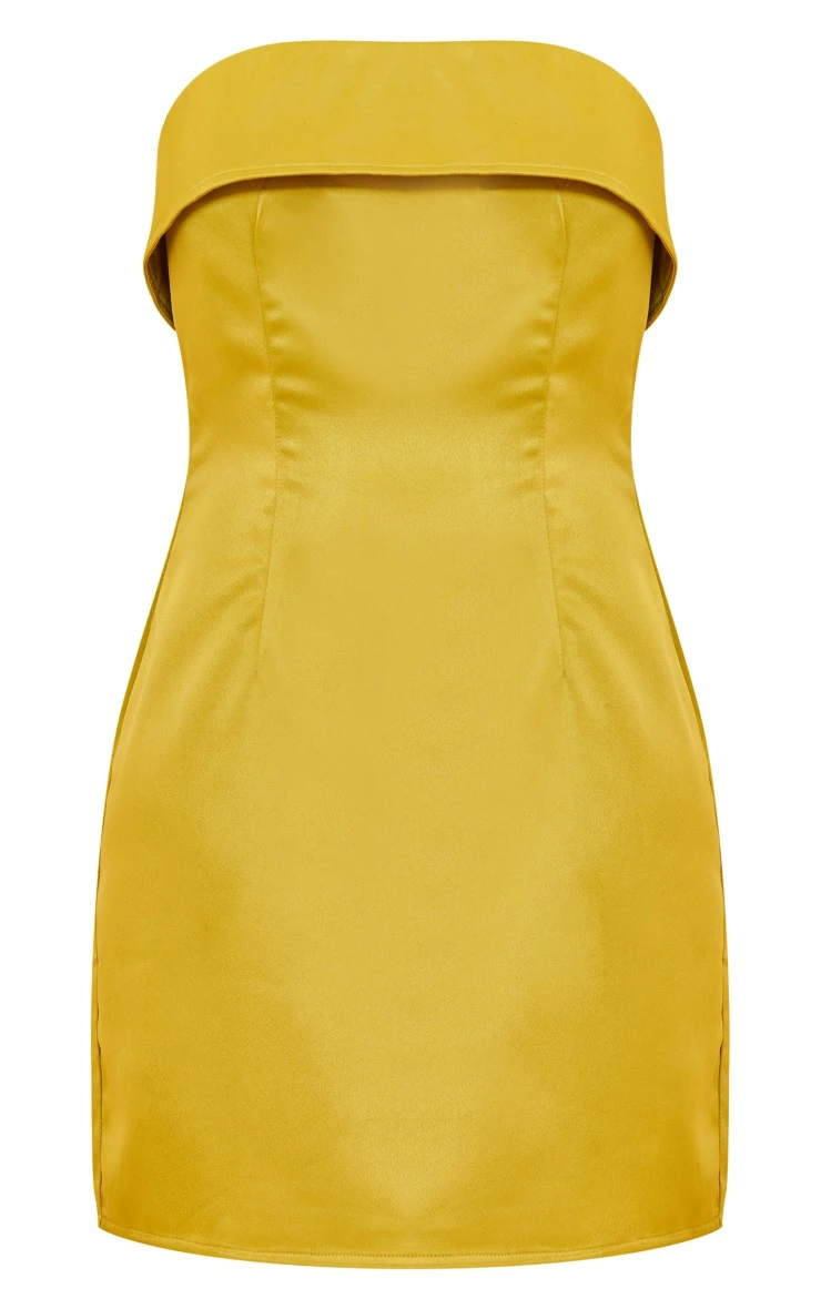 Olive Satin Bandeau Fold Over Bodycon Dress 5 Olive Satin Bandeau Fold Over Bodycon Dress - Image 5