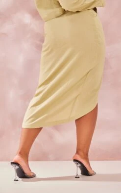 Plus Sage Green Linen Look Split Front Midi Skirt -VelvetMuse Store 0518c25b2e67077e283db607b87e48706fed14ae cne0693 3