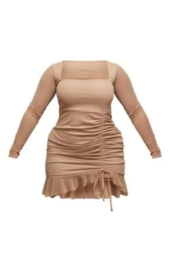 Shape Taupe Mesh Long Sleeve Ruched Side Frill Hem Bodycon Dress -VelvetMuse Store 05a593fd3834dcd4b0f4dc1fb417e2a269361d5a cnd4264 5