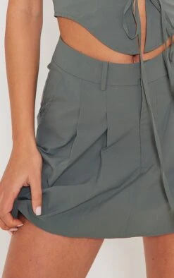 Khaki Woven Utility Pleated Detail Tailored Skater Skirt -VelvetMuse Store 071d37196e573cdd0e41ac7bde11b11178829139 cnd1438 5