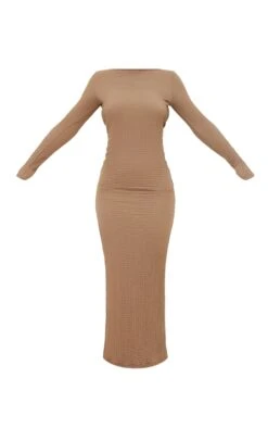 Taupe Textured Long Sleeve Open Back Midi Dress -VelvetMuse Store 083330df2110f773e094f02aba3044e3287abaf7 cnd4027 5