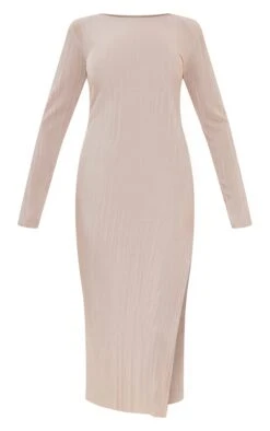 Cream Plisse Long Sleeve Split Detail Midi Dress -VelvetMuse Store 09ae7acd55c388df292667ef54ae95f4d2ace8ba cnd2179 5