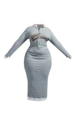 Plus Grey Marl Printed Rib Zip Up Midi Dress -VelvetMuse Store 0a567cab7f39c6f6278257088deb0d3e8676cebe cnc7367 5