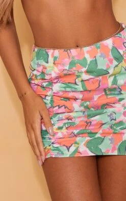 Red Floral Print Linen Look Ruched Side Mini Skirt -VelvetMuse Store 0b5b59e4e01b28249590b7e37a71a7d02abff166 cne0229 5