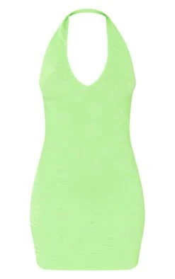 Lime Crinkle Flower Detail Halter Bodycon Dress -VelvetMuse Store 0c392865500b0eb08d2ee1710272cbf02ecdaea2 cne3785 5