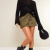 Khaki Woven Wrap Detail Micro Mini Cargo Skirt