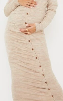 Maternity Stone Knitted Asymmetric Buttons Ruched Bump Midi Dress -VelvetMuse Store 0edee1db9765213f381926b65b8fb94061001f32 cms8021 5