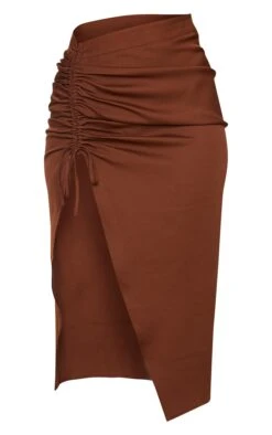 Chocolate Woven Ruched Detail Midi Skirt -VelvetMuse Store 10cdf671e9a4e40c735683f8af757a2a0ba39fa4 cmo3043 6