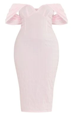 Plus Baby Pink Textured Bardot Midi Dress -VelvetMuse Store 1130fb182e36852e2b81721ba4d71d29d23ee6c5 cnd2790 5