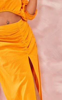 Plus Orange Linen Look Ruched Side Split Midi Skirt -VelvetMuse Store 1133196dcc86ff94c1731067ee23507810c980c9 cnd6501 4