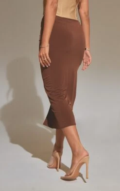 Chocolate Brown Slinky Ruched Side Midi Skirt -VelvetMuse Store 129a724f1f3223e1cdf78961c3be7f0ab39e7d05 cnc6320 3