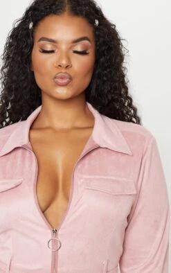 Plus Dusty Pink Faux Suede Pocket Detail Bodycon Dress -VelvetMuse Store 14c0cf51dcd9a7f309849ca6913cd0205873f8e5 clw9603 5