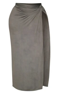 Plus Khaki Jersey Thigh Split Midi Skirt -VelvetMuse Store 16d6e6a51980c09ec03973e6a27bc9a514ef6f4c cnb9037 5