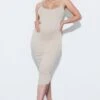 Maternity Moss Sand Stretch Rib Strappy Midi Dress