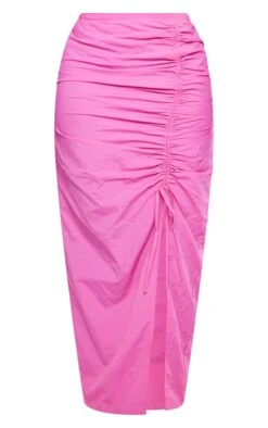 Shape Bright Pink Parachute Ruched Split Front Midaxi Skirt -VelvetMuse Store 17afaeae977a947aeaddde03502188dc79787639 cnd2703 5
