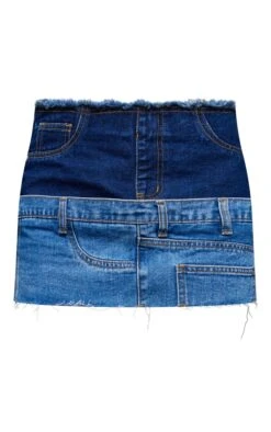 Mid Blue Wash Jean Waistband Contrast Panel Denim Mini Skirt -VelvetMuse Store 1a1842167b36b8739a85b44347df0d4e6f7cb5ac cnb8463 6
