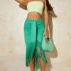 Bright Green Tassel Hem Midi Skirt