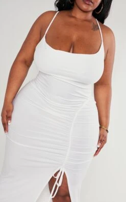 Plus Cream Soft Touch Jersey Cowl Neck Ruched Midi Dress -VelvetMuse Store 1b41c20dd4d2862f19c132a5cb14ea4c2742aba7 cnd4812 4