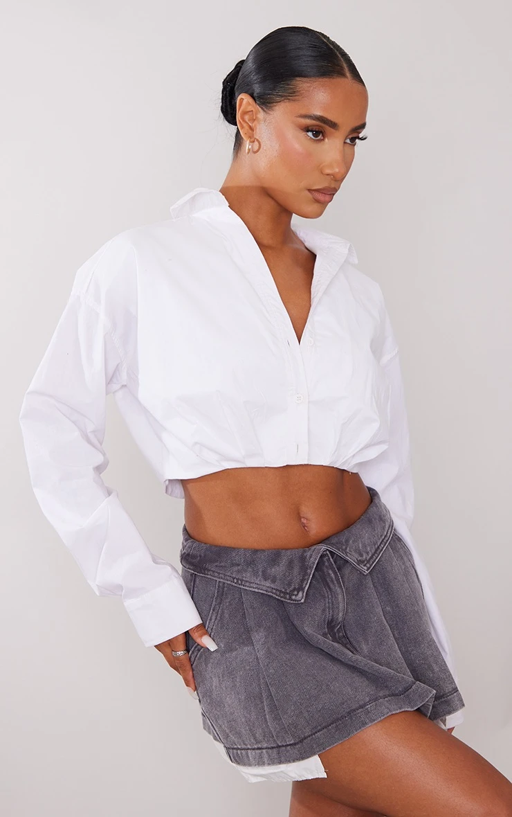 Washed Grey Foldover Waistband Denim Pleated Mini Skirt 4 Washed Grey Foldover Waistband Denim Pleated Mini Skirt - Image 4