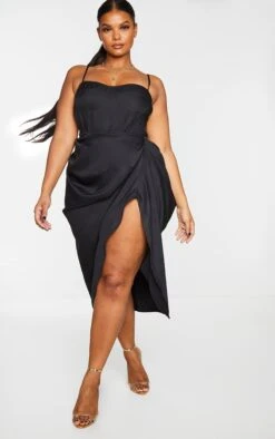 Plus Black Ruched Side Midi Skirt