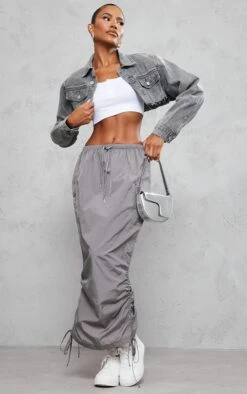 Charcoal Grey Parachute Tie Waist Midaxi Skirt
