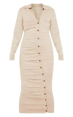 Maternity Stone Knitted Asymmetric Buttons Ruched Bump Midi Dress -VelvetMuse Store 209adf3ab50af50931145c80315784e602631349 cms8021 6