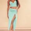 Sea Green Woven Low Rise Ruched Side Midi Skirt