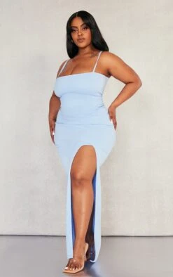 Plus Dusty Blue Crepe Side Split Midaxi Dress -VelvetMuse Store 227f5b428f88f5df680d340ceff8e21a081bb1d1 cnd4979 3