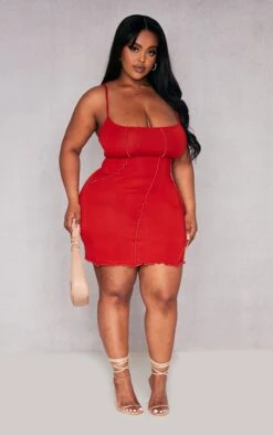 Plus Red Seam Detail Bodycon Dress -VelvetMuse Store 232e4450e08c1c54c2f1d001a93f7bc75c934584 cnd2491 3