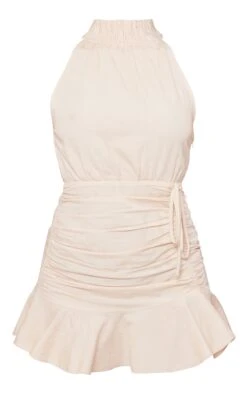 Stone Linen Look Shirred High Neck Frill Hem Bodycon Dress -VelvetMuse Store 238a76cff6cb197bb0922c5a9c5f5eb711448bf1 cnd2244 5