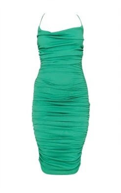 Green Crinkle Texture Ruched Cowl Neck Midi Dress -VelvetMuse Store 256ab2cf8e3251c2ba6cc10e82bd197676944688 cmy2306 6