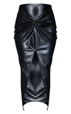 Black Faux Leather Twist Detail Front Midi Skirt -VelvetMuse Store 25c39a13becd5eb3b9ccfaab666d8752cab219cf cmt6329 5