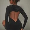 Black Slinky Backless Hood Detail Bodycon Dress