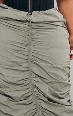 Plus Sage Khaki Ruched Parachute Midi Skirt -VelvetMuse Store 28b73f8611f57c11f58e8a8dd595aeb621111835 cnd2419 4