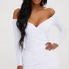 Shape White Ruched Bardot Bodycon Dress