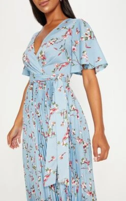 Dusty Blue Floral Pleated Midi Dress -VelvetMuse Store 28db13b3d36ecf49d4bd05f47ee88024f28c2266 clx8305 5