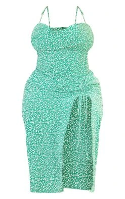 Plus Green Floral Print Cowl Ruched Side Midi Dress -VelvetMuse Store 297e7626b007dedef9a2de3bdba94ceef32745d7 cmw4008 6