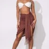 Petite Chocolate Linen Look Tassel Skirt