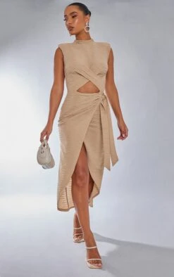 Stone Textured High Neck Cross Waist Wrap Midi Dress -VelvetMuse Store 2d024e188033a440d155526a44ed272d2bc0f5be cnb7303 3