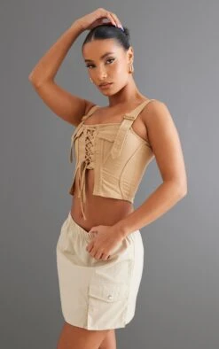 Cream Parachute Pocket Cargo Mini Skirt