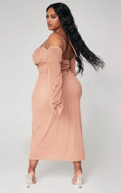 Plus Mauve Mesh Ruched Bust Sleeve Detail Midi Dress -VelvetMuse Store 2e62dffe5b584e6850f82c8aa7d7b65f7c6106bc cna9992 2