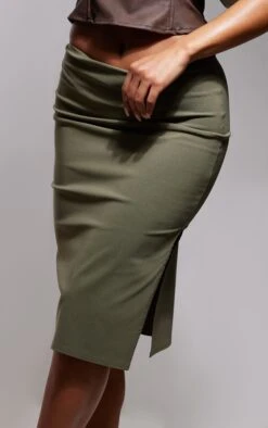Khaki Stretch Woven Split Leg Midi Skirt -VelvetMuse Store 2eade461b8f99469b5bfb3e68a8189dd3e3840c5 cnc2747 4