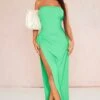 Shape Lime Woven Bandeau Ruched Side Split Midaxi Dress