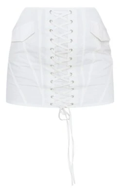 White Twill Lace Up Front Pocket Detail Cargo Skirt -VelvetMuse Store 31921e11d92fdb97bde0ac42ccf4d96593acd54e cna0624 6